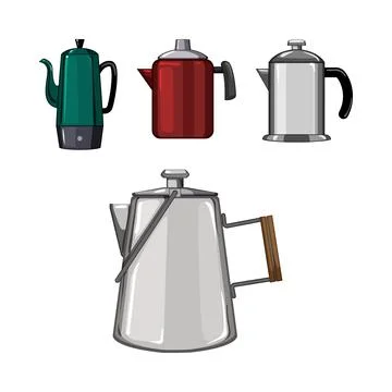 Coffee percolator pots and makers kitchenware collection Stock Illustration