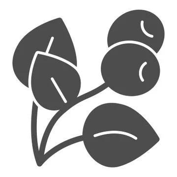 Coffee plant solid icon, Coffee time concept, plant with leaves and berries sign 库存插图