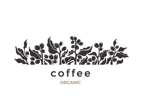 Coffee plant. Vector border Nature bio silhouette Stock Illustration