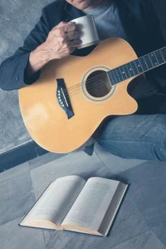 Coffee Play Guitar Write Stock Photos