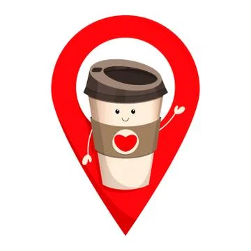 Coffee Point Concept. Paper coffee, tea cup kawaii character. Stock Illustration