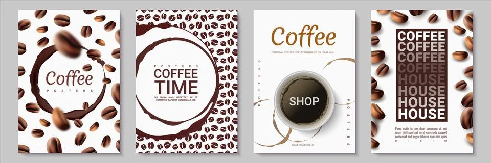 Coffee posters. Time for drinking. Cup dark stains and white mug full of Stock Illustration