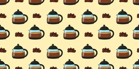 Coffee pot and beans repeating pattern design 库存插图