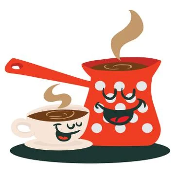 Coffee pot and a cup talking Stock Illustration