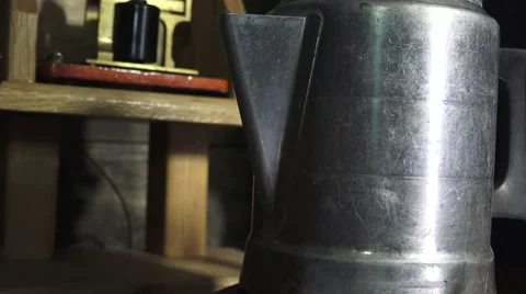 Coffee pot and old trunk Stock Footage 58881947