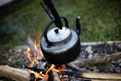 Coffee Pot On Campfire Stock Photos