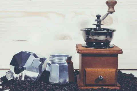 Coffee pot coffee beans Stock Photos