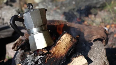 Coffee pot at a fire place. Stock Footage 296822195