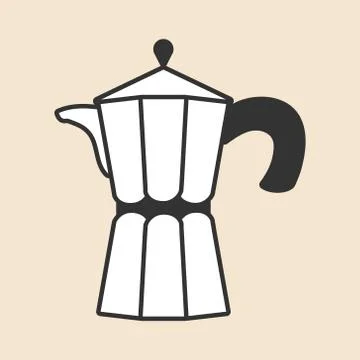 Coffee pot icon, outline flat black design, vector Stock Illustration
