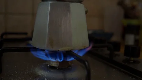 Coffee pot in the kitchen. Concept: coffee, breakfast Stock Footage 127755865