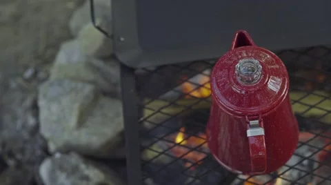 Coffee Pot Over Campfire Stock Footage 61215433