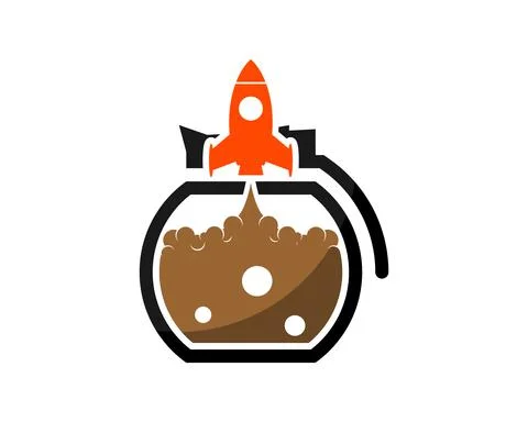 Coffee pot with rocket gliding inside Stock Illustration