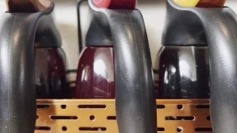 Coffee pots waiting to be used in a restaurant in Mexico Vidéo 300964604
