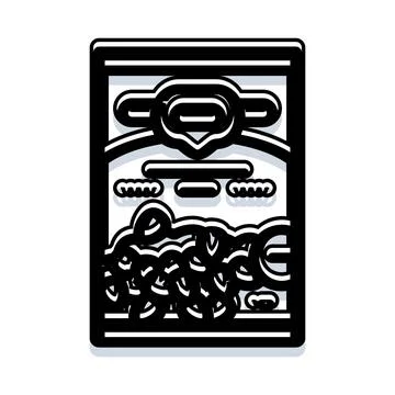 Coffee pouch packaging bag with beans outline Stock Illustration