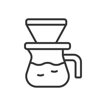 Coffee pour over icon in line design. drip coffee brewing filter method cafe Ilustração Stock