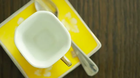 Coffee is poured into the mug. view from above. hot drink Stock Footage
