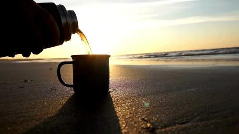 Coffee Pouring with Sunset Glow 스톡 동영상 260685750