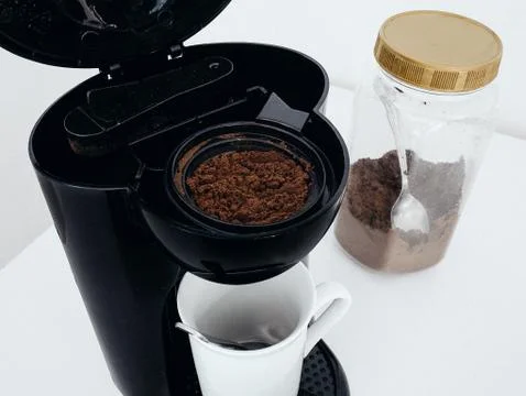 Coffee Powder in Filter Coffee Maker Stock Photos