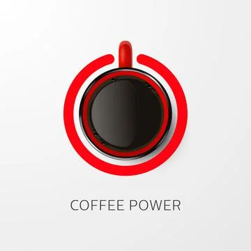 Coffee Power Concept. Vector 3d Realistic Red Mug with Black Coffee. Banner with イラスト素材