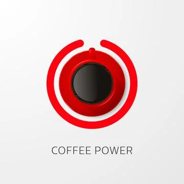 Coffee Power Concept. Vector 3d Realistic Red Mug with Black Coffee and Saucer Stock-Illustration