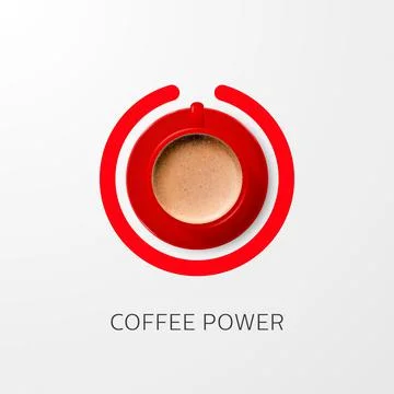 Coffee Power Concept. Vector 3d Realistic Red Mug with Foam Milk Coffee Stock Illustration