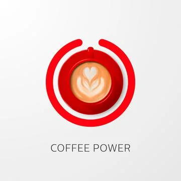 Coffee Power Concept. Vector 3d Realistic Red Mug with Foam Milk Coffee Stock Illustration