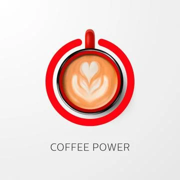 Coffee Power. Vector 3d Realistic Red Mug with Milk Foam Coffee - Capuccino Stock Illustration
