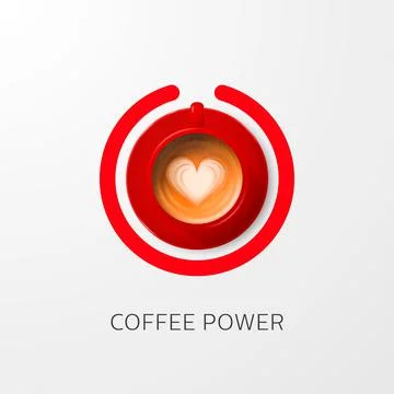 Coffee Power. Vector 3d Realistic Red Mug with Foam Milk Coffee, Capuccino Illustrazione stock