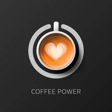 Coffee Power. Vector 3d Realistic White Porcelain, Ceramic Mug, Circle Switch Ilustração Stock