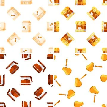 Coffee Preparation Methods Seamless Pattern, Milk Carton, Coffee Machine, Coffee Stock-Illustration