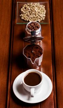 Coffee preparation phases vertical Stock Photos