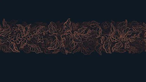 Coffee print. Vector tropical border. Art sketch Stock Illustration