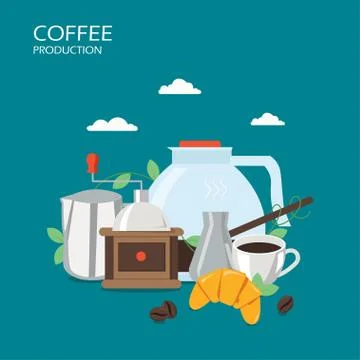 Coffee production vector flat style design illustration Stock Illustration