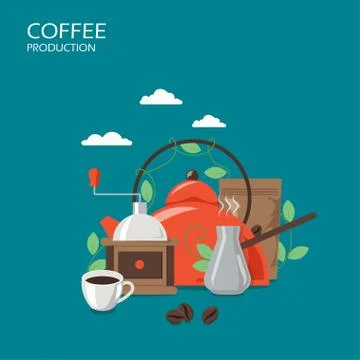Coffee production vector flat style design illustration Stock Illustration