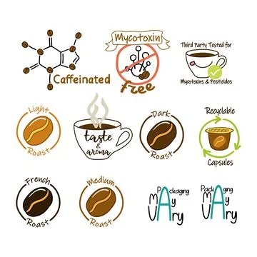 Coffee quality label design, sticker with sign set Stock Illustration