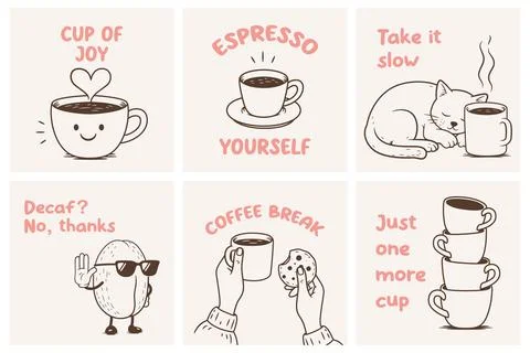 Coffee Quote Poster Set, Vector Illustration. Cute Coffee Wall Art with Coffee Stock Illustration