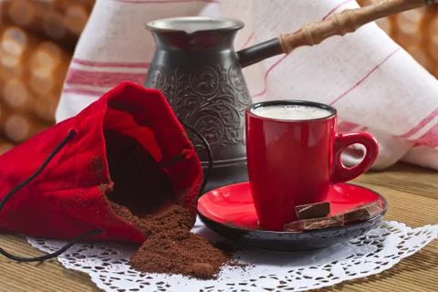 Coffee in a red cup Stock Photos