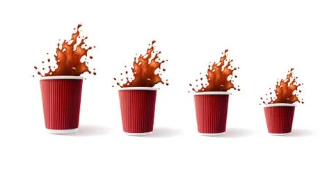 Coffee Red Ripple Cups with Splash 4 sizes Isolated on a White Background Stock Illustration