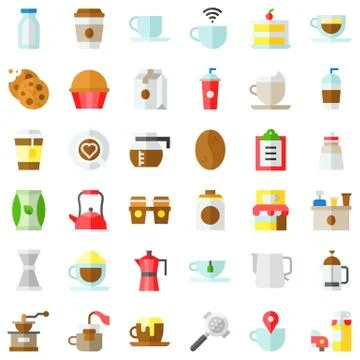 Coffee related vector icon set, flat stye Stock Illustration
