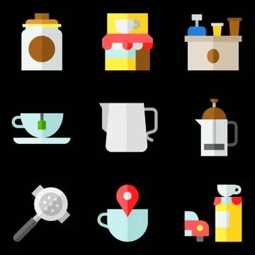 Coffee related vector icon set 4, flat stye Stock Illustration