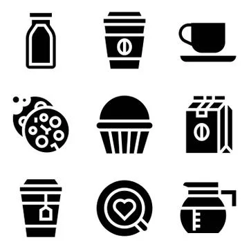 Coffee related vector icon set, solid stye Stock Illustration