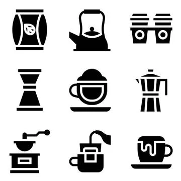 Coffee related vector icon set, solid stye Stock Illustration