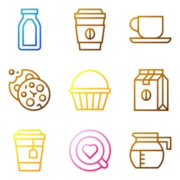 Coffee related vector icon set, gradient stye Ilustración de archivo