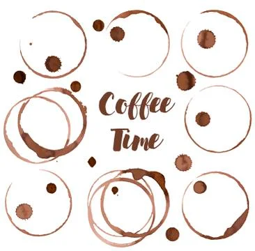 Coffee ring, set of coffee stains, vector Stock Illustration