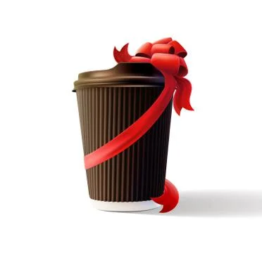 Coffee Ripple Cup with a Red Bow Isolated on White Background Stock Illustration