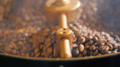 Coffee roaster beans closeup slowmotion Stock Footage 92542321