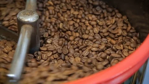 Coffee Roaster Cooling Down Freshly Roasted Coffee Beans Close-up Stock Footage 75827445