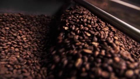 Coffee roaster machine mixing aroma beans.Preparation fresh aroma caffeine on Stock Footage 214341312