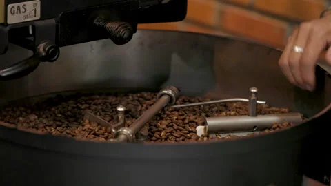 Coffee roaster machine mixing aroma beans Stock Footage 258635753