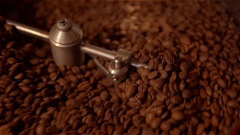 Coffee roaster .VAT for roasting coffee beans. roaster. Coffee beans in the Stock Footage 99749163